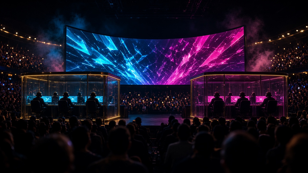 Palco de final com duas cabines e ecrã curvo